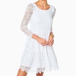 Geanna Scallop Swing Dress 	Resort White Scalloped Shell Lace